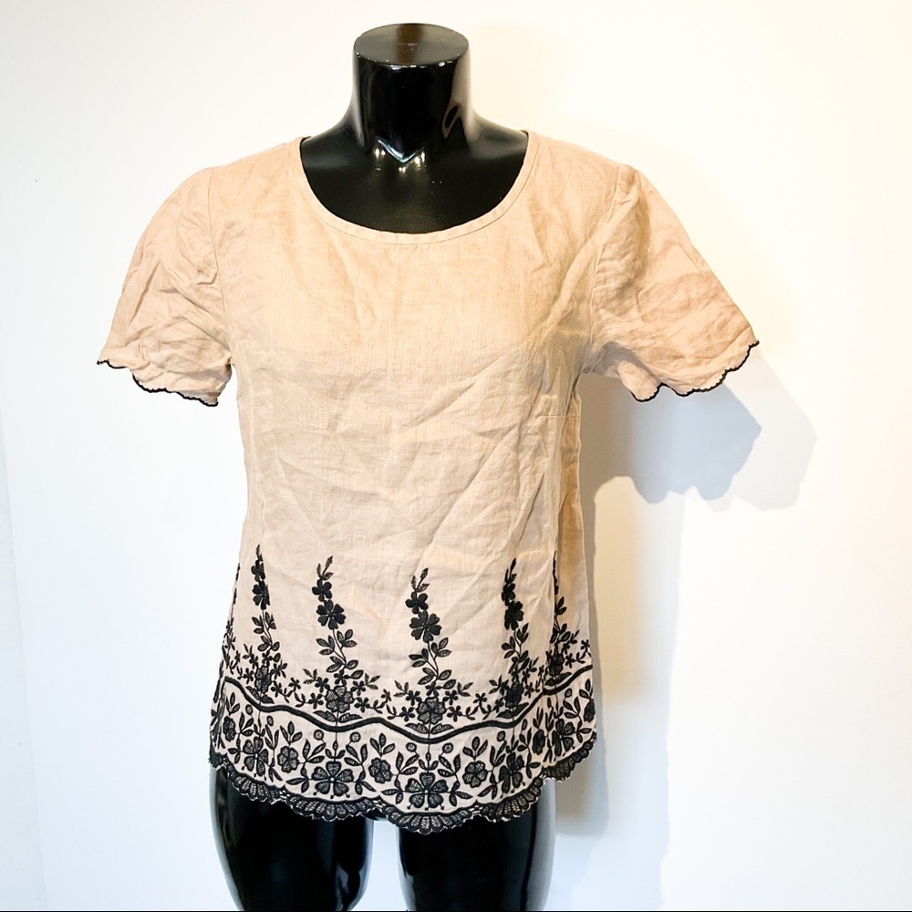 100% Linen J.CREW Embroidered Top